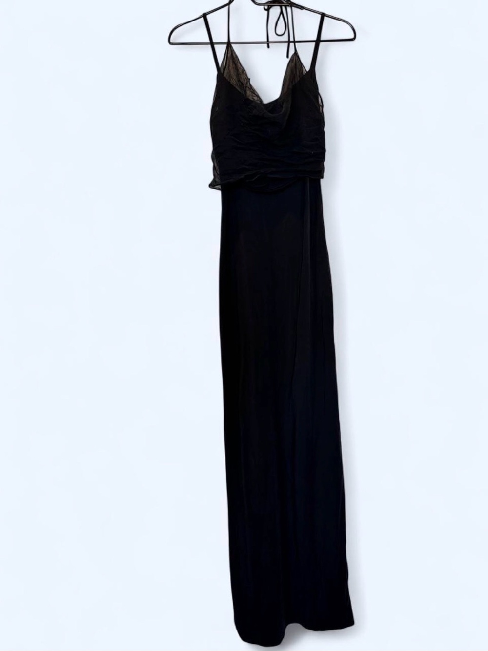 Vintage Bianca Nero Silk Dress Chiffon Cowl-Whimsigoth Y2K Glam Black Tie